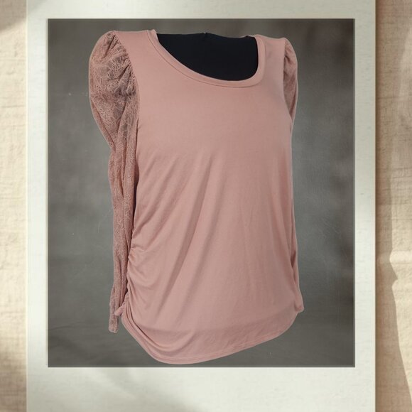 Jolie & Joy Dusty Rose Lace Sleeve Top | 3X - Picture 1 of 5